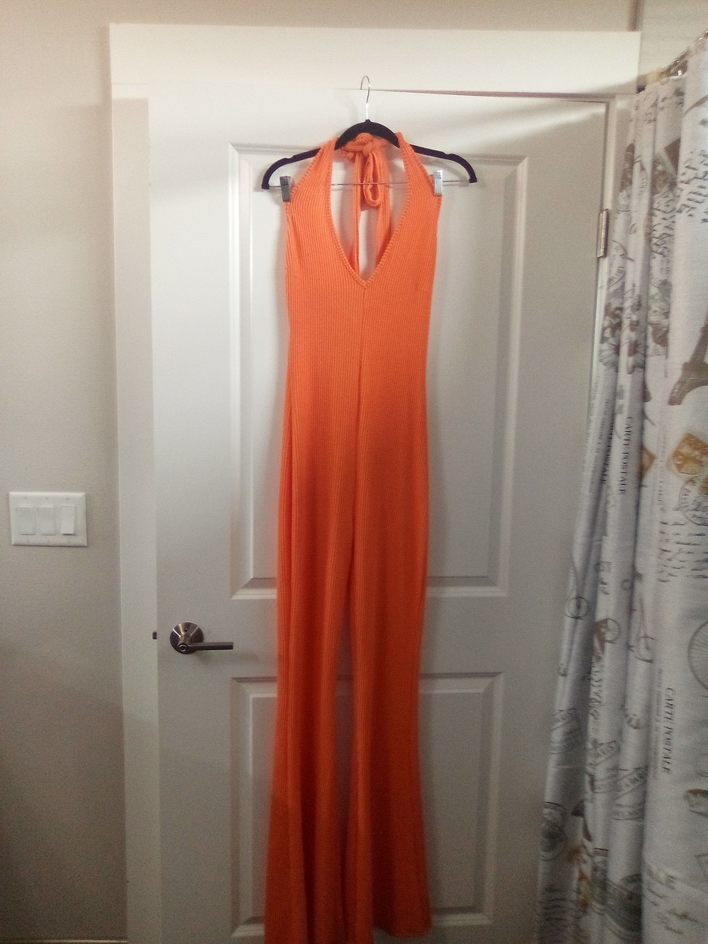Orange Halter Ribbed Jumpsuit V-Neck Sleeveless Size Medium By Fashion Nova - Picture 10 of 10